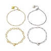 4Pcs 4 Style Brass and 304 Stainless Steel Paperclip  Chain Bracelets Sets BJEW-JB11050-1