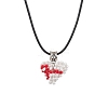 Glass Sead Beaded 3D Red Ribbon Heart Pendant Necklaces NJEW-MZ00089-2