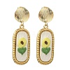 304 Stainless Steel & Cloth Embroidery Stud Dangle Earrings EJEW-JE07298-01-3