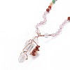 Natural Rose Quartz Bead Pendant Necklaces NJEW-K116-A04-3