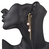 304 Stainless Steel Shell Pearl Round Bead Tassel Stud Earrings EJEW-JE06663-3