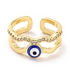 Enamel Evil Eye Open Cuff Ring with Clear Cubic Zirconia RJEW-A007-05LG-3