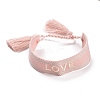 Word Love Polycotton(Polyester Cotton) Braided Bracelet with Tassel Charm LS-BJEW-F429-07-1