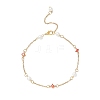 2Pcs 2 Colors Glass Rhombus & Round Glass Pearl Beads 304 Stainless Steel Link Chain Anklets for Women AJEW-AN00724-4