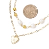 Natural Cultured Freshwater Pearl Rice Beads Brass Heart with Letter Pendant Paperclip Chain Double Layered Necklaces NJEW-JN05378-03-3