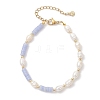 Synthetic Blue Lace Agate & Cultured Freshwater Pearl Beaded Bracelets for Women BJEW-JB13249-01-2