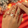 8Pcs Candy Cane/Santa Claus/Christmas Tree/Deer Alloy Enamel & Rhinestone Finger Rings Sets FS-WG280A2-02-3