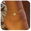 Brass Double Heart Link Flat Round Initial Charm Anklets for Women FS-WGA84B7-26-1