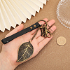 CHGCRAFT 1Pc Vintage Alloy Leaf Leather Pendant Decoration KEYC-CA0001-45-3