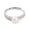 Round Natural Pearl & Cubic Zirconia Finger Rings STER-Z009-07P-2