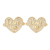 Brass Micro Pave Clear Cubic Zirconia Heart with Word Love Me Links Connector Charms KK-K408-60G-1
