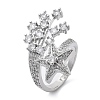 Brass Micro Pave Clear Cubic Zirconia Open Cuff Rings for Women RJEW-S402-06P-1
