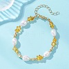 Natural Amber & Cultured Freshwater Pearl Beaded Bracelets for Women BJEW-JB13645-1
