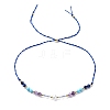 Faceted Round Natural Lapis Lazuli & Turquoise & Amethyst & Quartz Crystal Braided Bead Bracelets BJEW-F493-09G-04-2