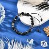 Non-Magnetic Synthetic Hematite & Natural Larvikite & Natural Lava Rock Round Beaded Braided Bracelets for Men Women BJEW-JB11185-02-2