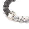 Synthetic Howlite & Natural Lava Rock Round Beaded Stretch Bracelet with Alloy Paw Print BJEW-JB07843-3