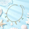 Alloy Enamel Whale Tail Starfish & Natural Shell Teardrop Pendant 304 Stainless Steel Cable Chain Necklaces for Women NJEW-JN05407-03-1