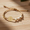 Imitation Pearl and Brass Saint Benedict Braided Bead Bracelets KP6024-2