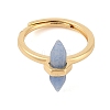 Double Pointed Hexagonal Prism Dyed & Heated Natural Blue Aventurine Adjustable Rings for Women RJEW-G327-01G-07-2