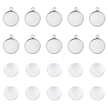 304 Stainless Steel Pendant Cabochon Settings and Clear Half Round Glass Cabochon STAS-X0017-12P-16mm