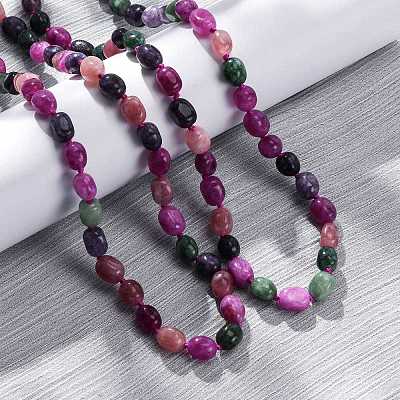Natural Dyed Malaysia Jade Tumble Stone Nuggets Beaded Long Necklaces for Women NJEW-F340-A08-1