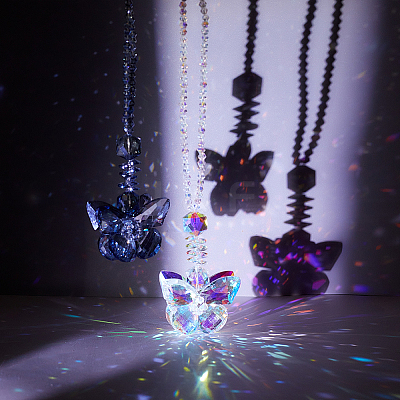 2Pcs 2 Colors Glass Butterfly Pendant Decorations AJEW-GA0006-59-1