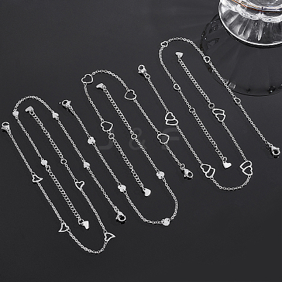 6Pcs 6 Styles 304 Stainless Steel Cable Chain Anklets AJEW-UN0001-12-1