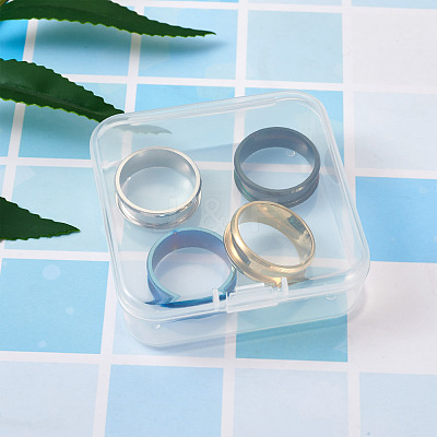 4 Colors Stainless Steel Grooved Finger Ring Settings STAS-TA0001-26D-1