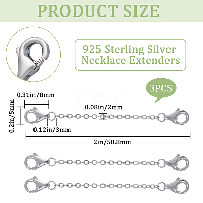 3pcs 925 Sterling Silver Cable Chain Extenders STER-CN0001-29-1