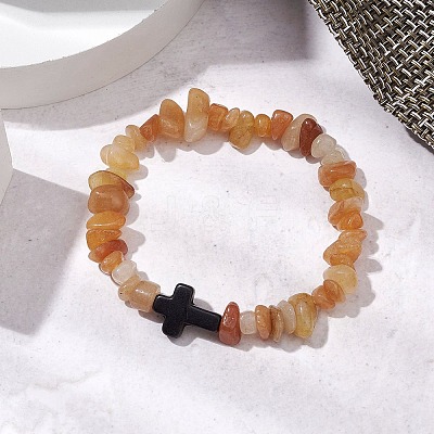 Natural Red Aventurine Chips Stretch Bracelets for Women Men BJEW-JB11341-02-1