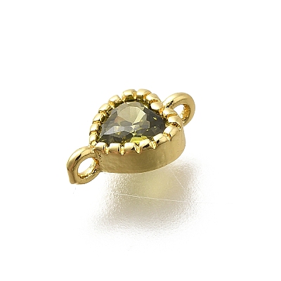Heart Brass Cubic Zirconia Connector Charms KK-P295-34G-03-1