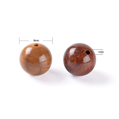 100Pcs 8mm Natural Petrified Wood Round Beads DIY-LS0002-04-1