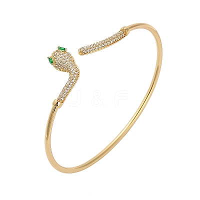 Brass Micro Pave Clear Cubic Zirconia Cuff Bangles for Women LS-BJEW-B145-07G-01-1