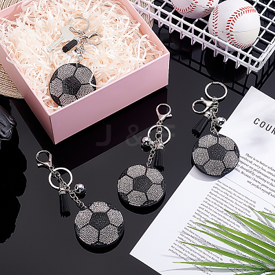 Sports Theme Resin Rhinestone Football Keychains KEYC-WH0003-34P-1