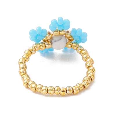 Round Seed Beads with Gemstone Beads Rings RJEW-MZ00015-04-1