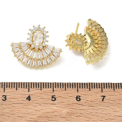 Fan-Shaped Brass & Clear Cubic Zirconia Stud Earrings for Women KK-CBA36A2-13G-1