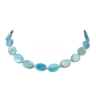AB Color Natural Freshwater Shell Flat Oval Beaded Necklaces NJEW-JN06679-1
