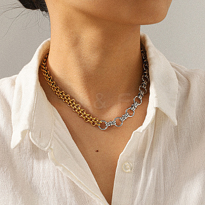 Two Tone 304 Stainless Steel Mixed Link Chain Necklaces WG1584D-01-1