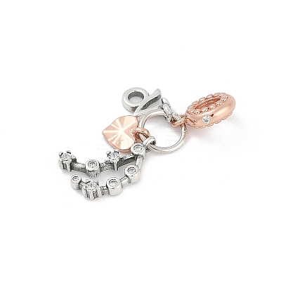 Brass Pendants with Cubic Zirconia European Beads KK-Q015-01M-1