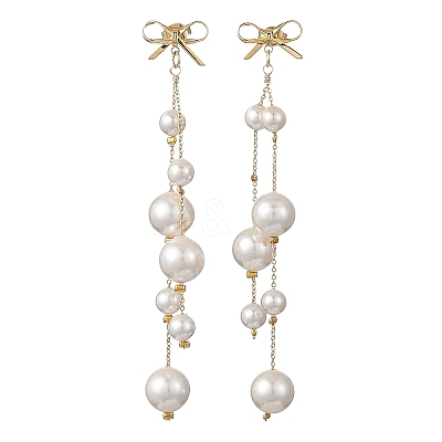 Shell Pearl Round Beaded Tassel Earrings EJEW-TA00816-1