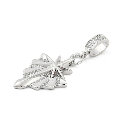 Brass Micro Pave Clear Cubic Zirconia Star European Dangle Charms KK-Z090-02P-1