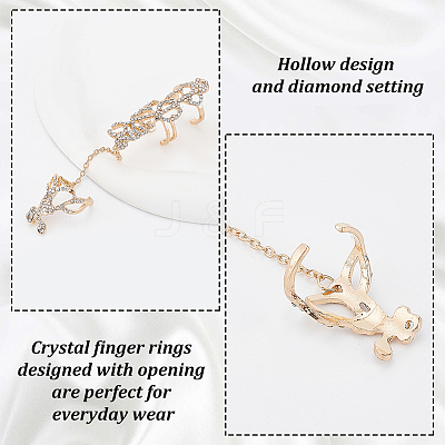 2Pcs 2 Colors Crystal Rhinestone Flower Full Finger Ring Hand Chain RJEW-AN0001-03-1