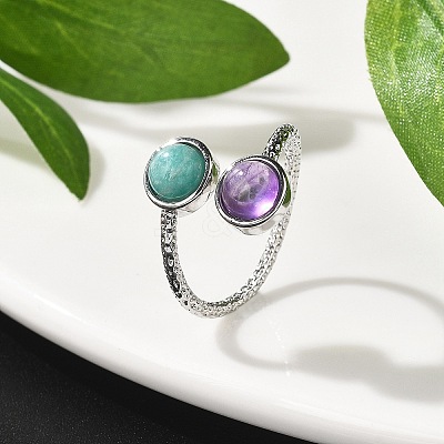 Natural Amethyst & Amazonite Finger Rings RJEW-A068-03P-02-1