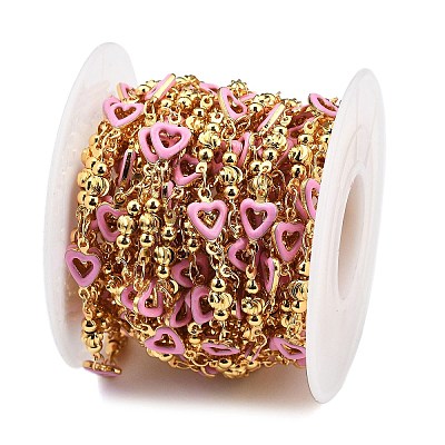 Brass Heart Link Chains KK-D368-03G-E-1