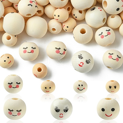 140Pcs 7 Styles Printed Wood Beads WOOD-YW0001-14-1
