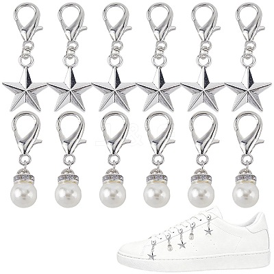 2Sets 12Pcs Star Alloy with Teardrop Plastic Pearl Shoe Charms AJEW-CP0006-56-1