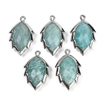 Natural Amazonite Faceted Leaf Pendants G-I375-04P-02-1