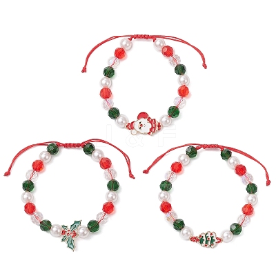 3Pcs Christmas Glass Bracelets BJEW-JB12438-1