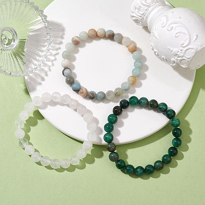 3Pcs 3 Styles Natural Mixed Gemstone Round Beaded Stretch Bracelets Set BJEW-JB10139-02-1