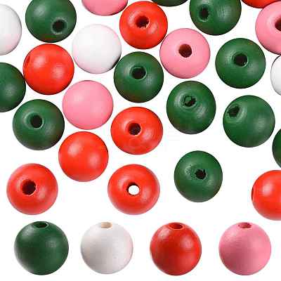 160Pcs 4 Colors Farmhouse Country and Rustic Style Painted Natural Wood Beads WOOD-LS0001-01M-1